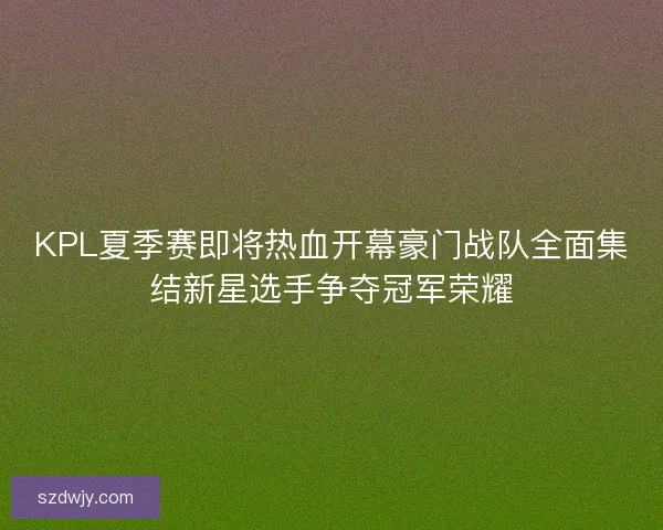 KPL夏季赛即将热血开幕豪门战队全面集结新星选手争夺冠军荣耀